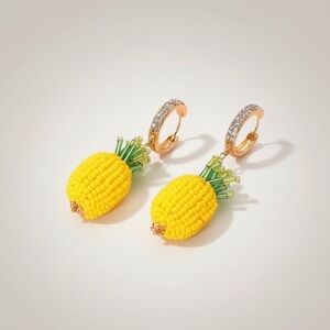 Lima Limon Beaded Pineapple Huggie Earrings NWT Tropical Summer